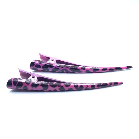 Updo Hair Clips Pink Animal Print Set Of 2 5” - Picture 2 of 4
